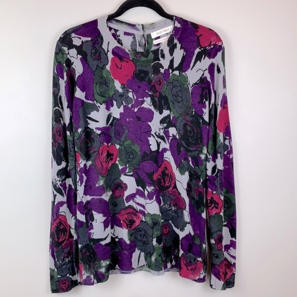 Ellen Tracy 100% Merino Wool Floral Print Sweater - Picture 3 of 7